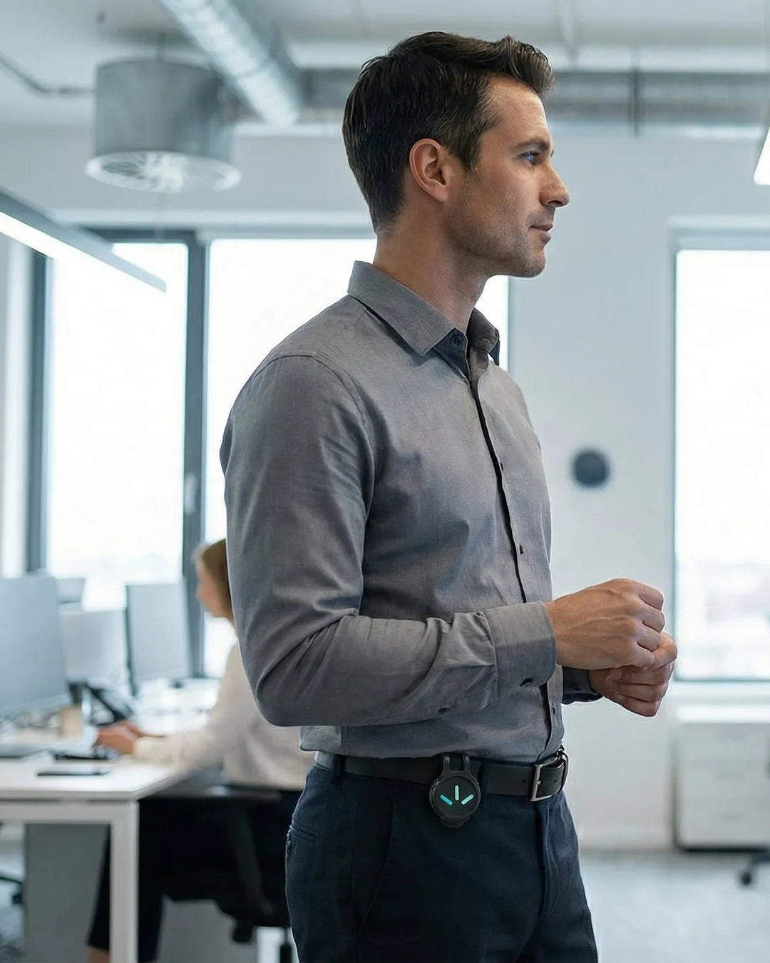 Professional bekijkt realtime data op een groot scherm